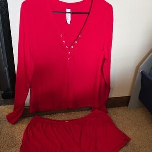 Red Long Sleeve Top and Shorts Set